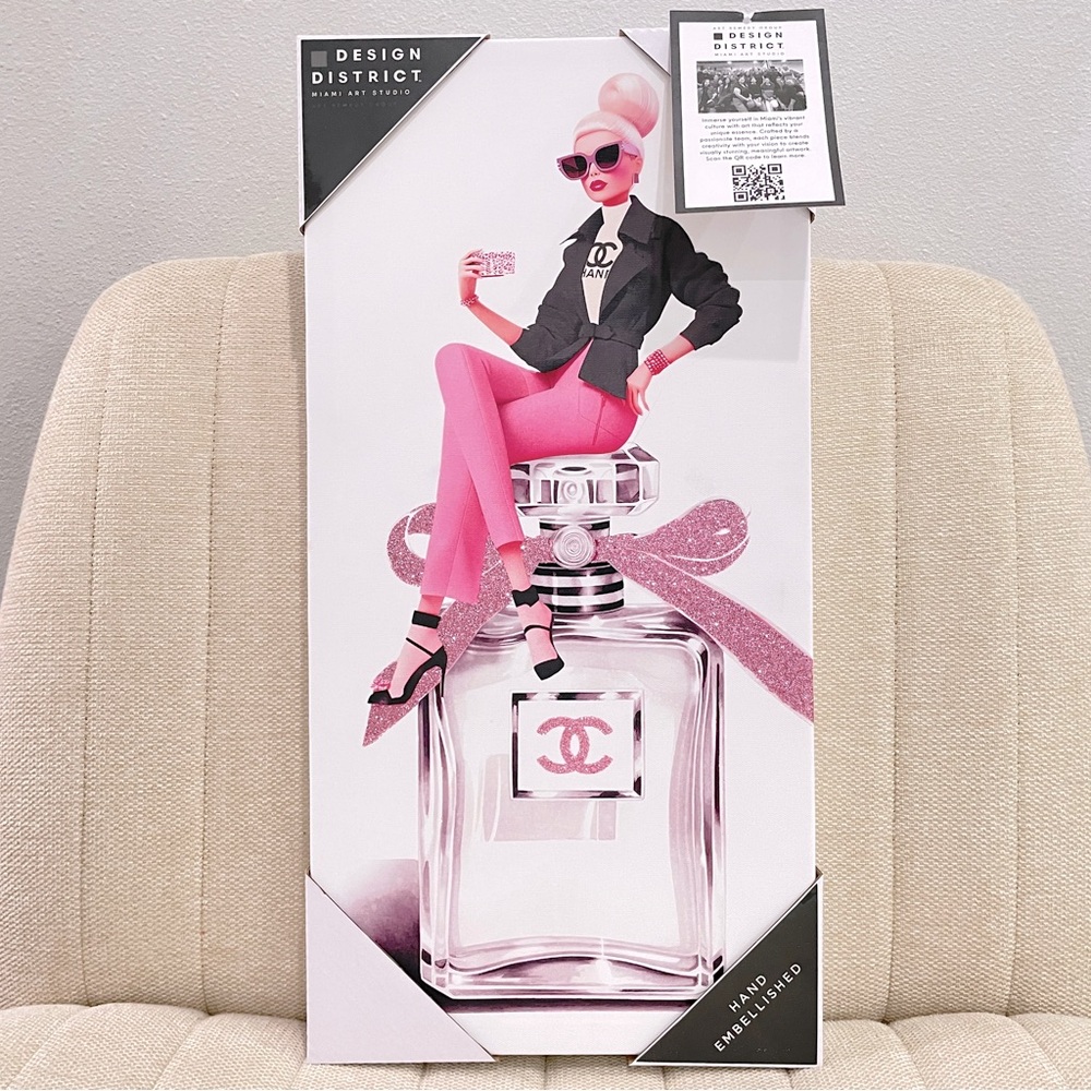 NEW Design District Art Studio Hand Embellished Fashion Canvas Pink Glam Art